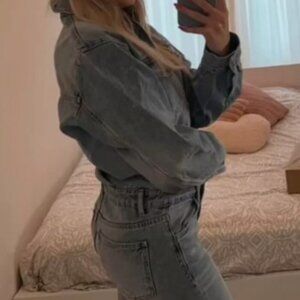 ZARA WOMAN WIDE-LEG DENIM TRF JUMPSUIT FADED BLUE SIZE XS 8197 049/400